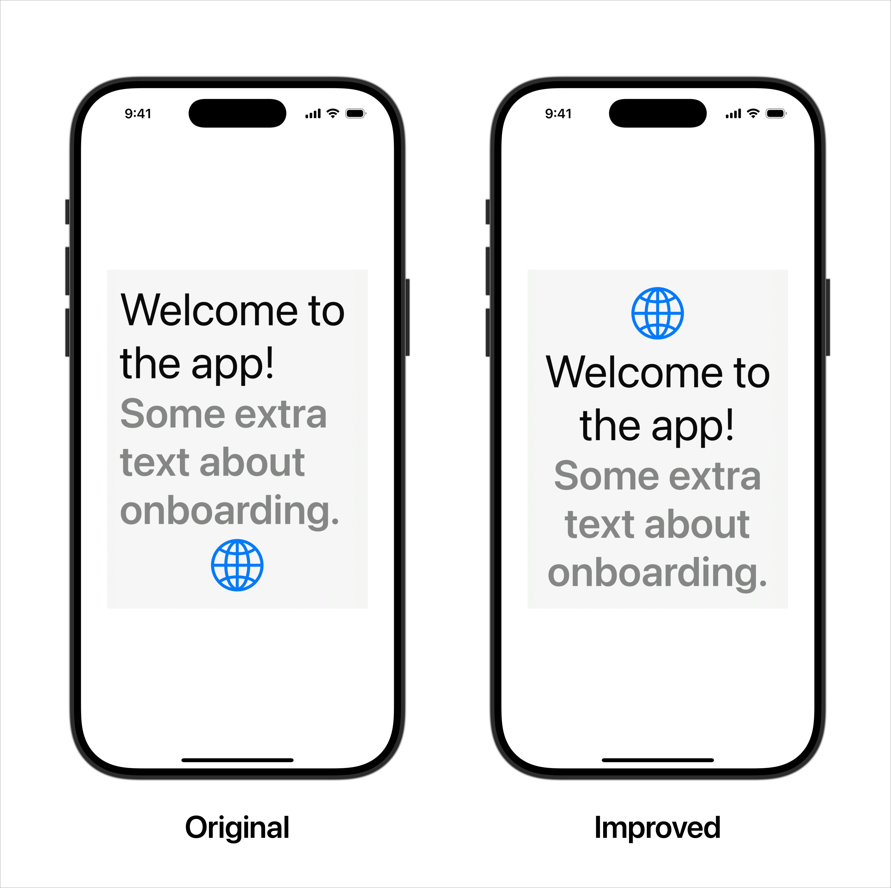 Before and after screenshots of the view improvements