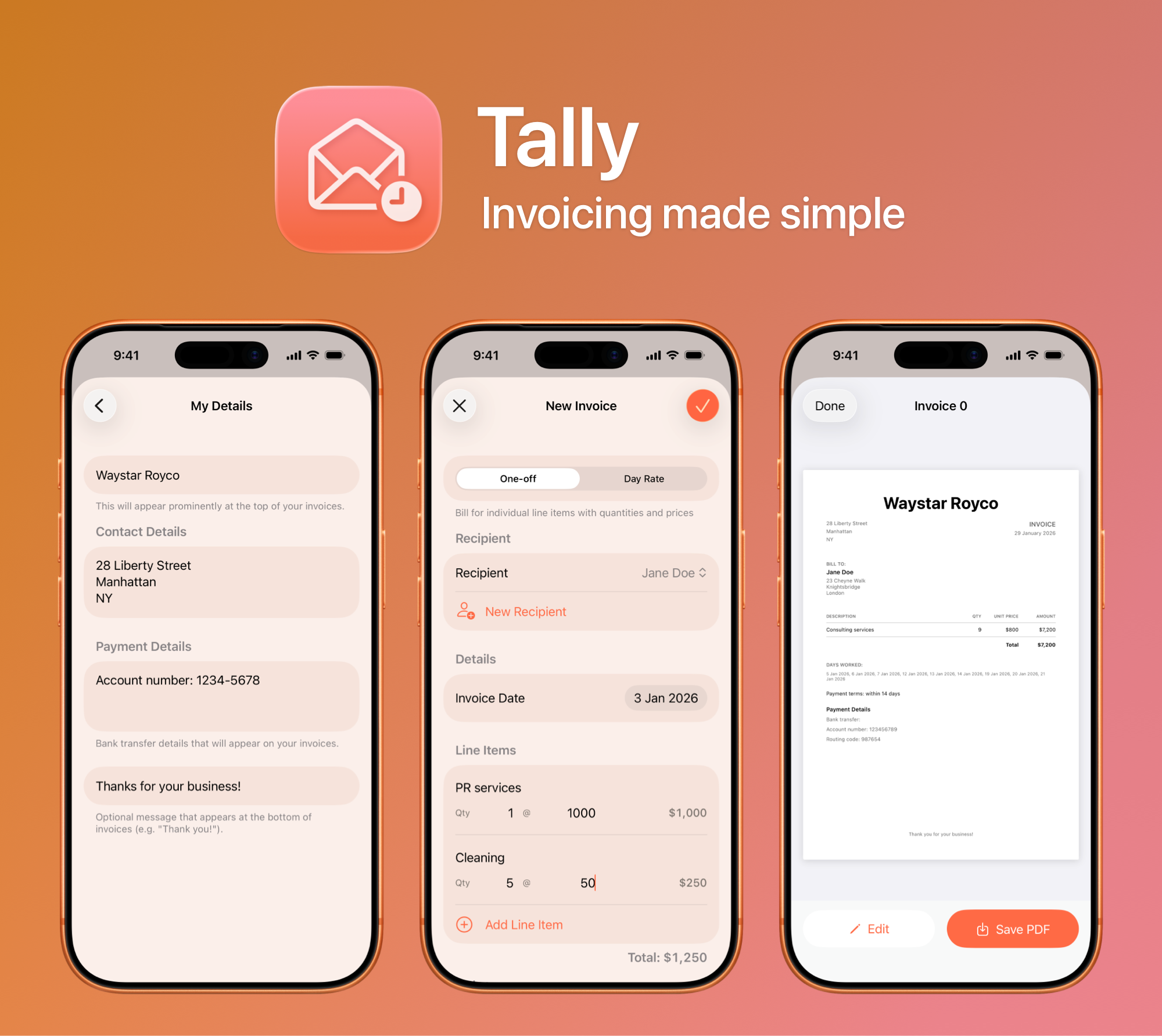 Screenshots of Tally