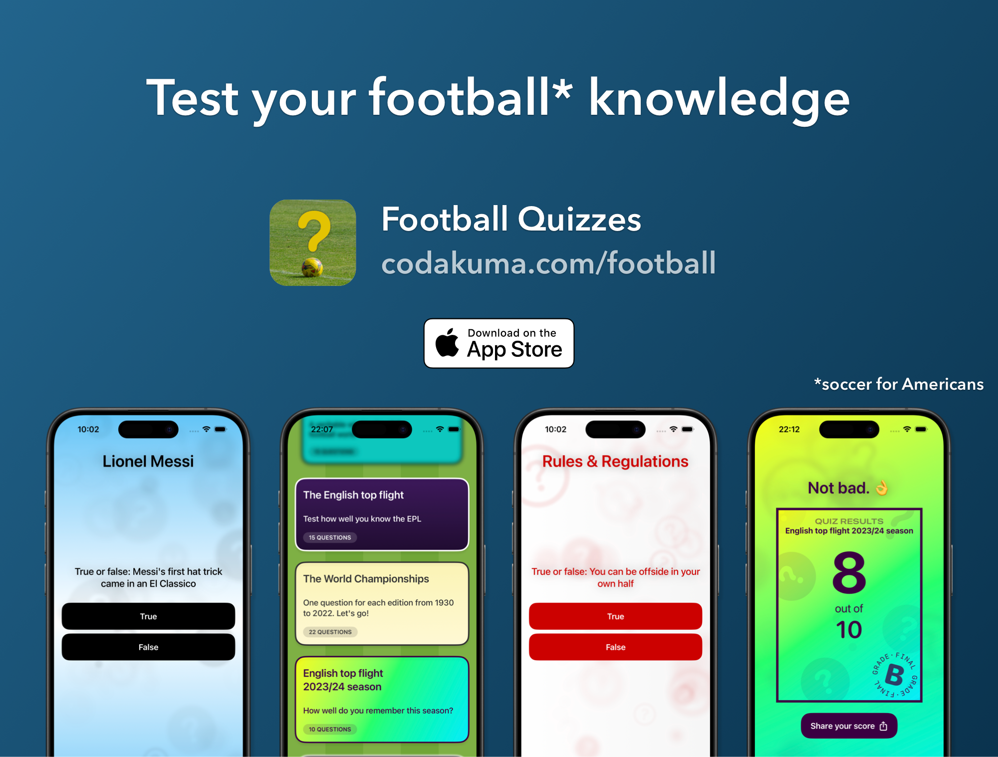 Screenshots of Football Quizzes