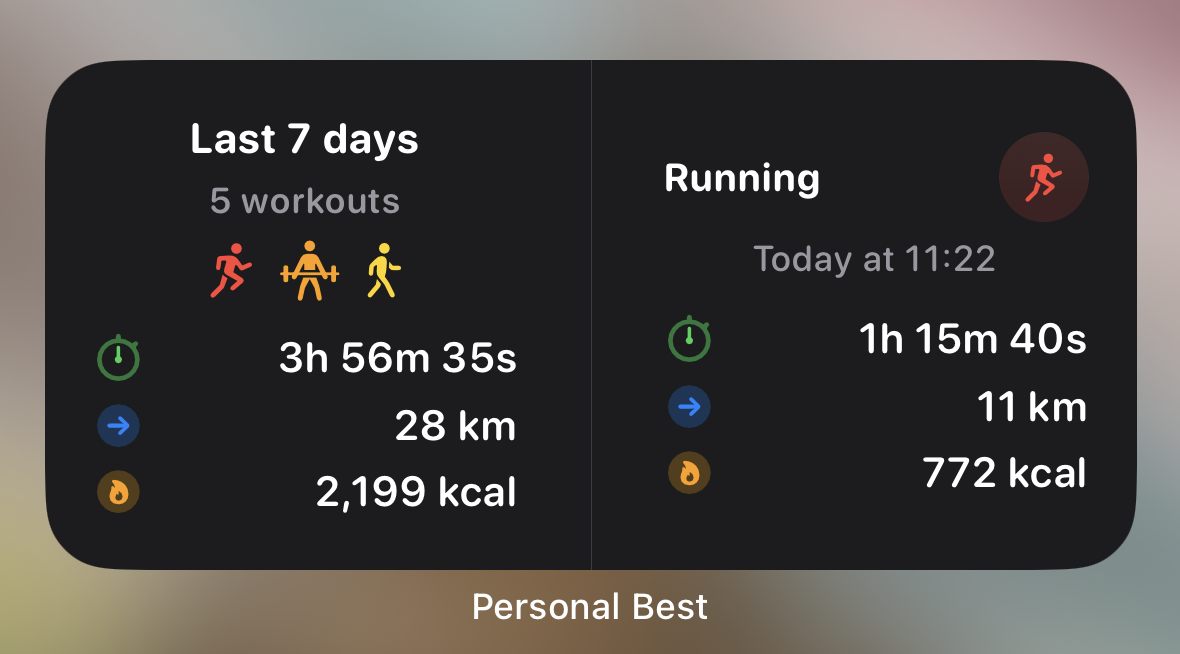 Screenshot of Personal Best's widgets